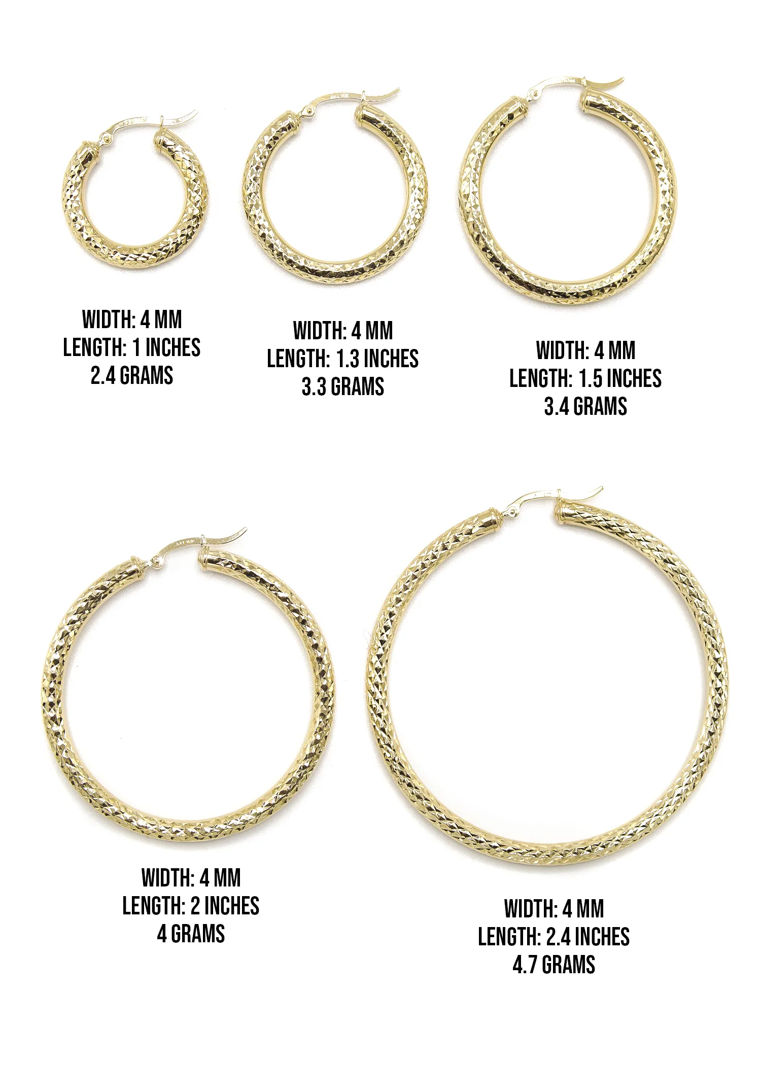 10K Womens Gold Hoop Earrings | Customizable Size