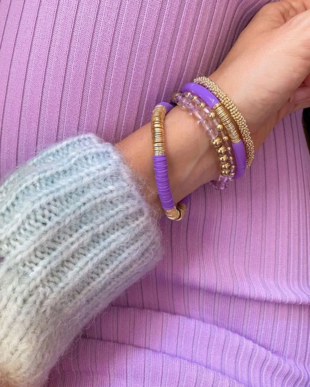 14k Gold and Lilac Vinyl Stretch Bracelet