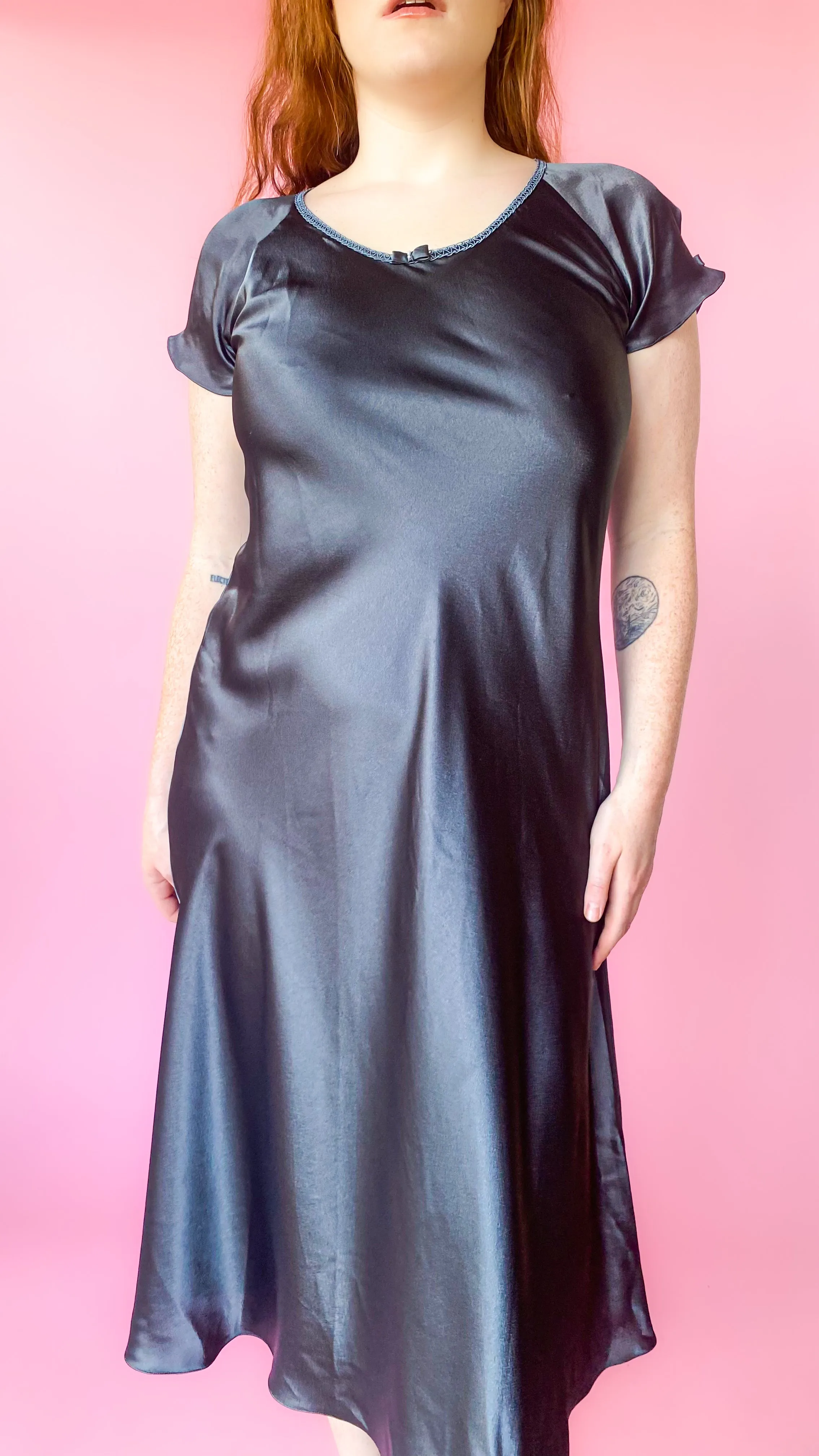 1990s Oscar de la Renta Grey Bias Dress, sz. S