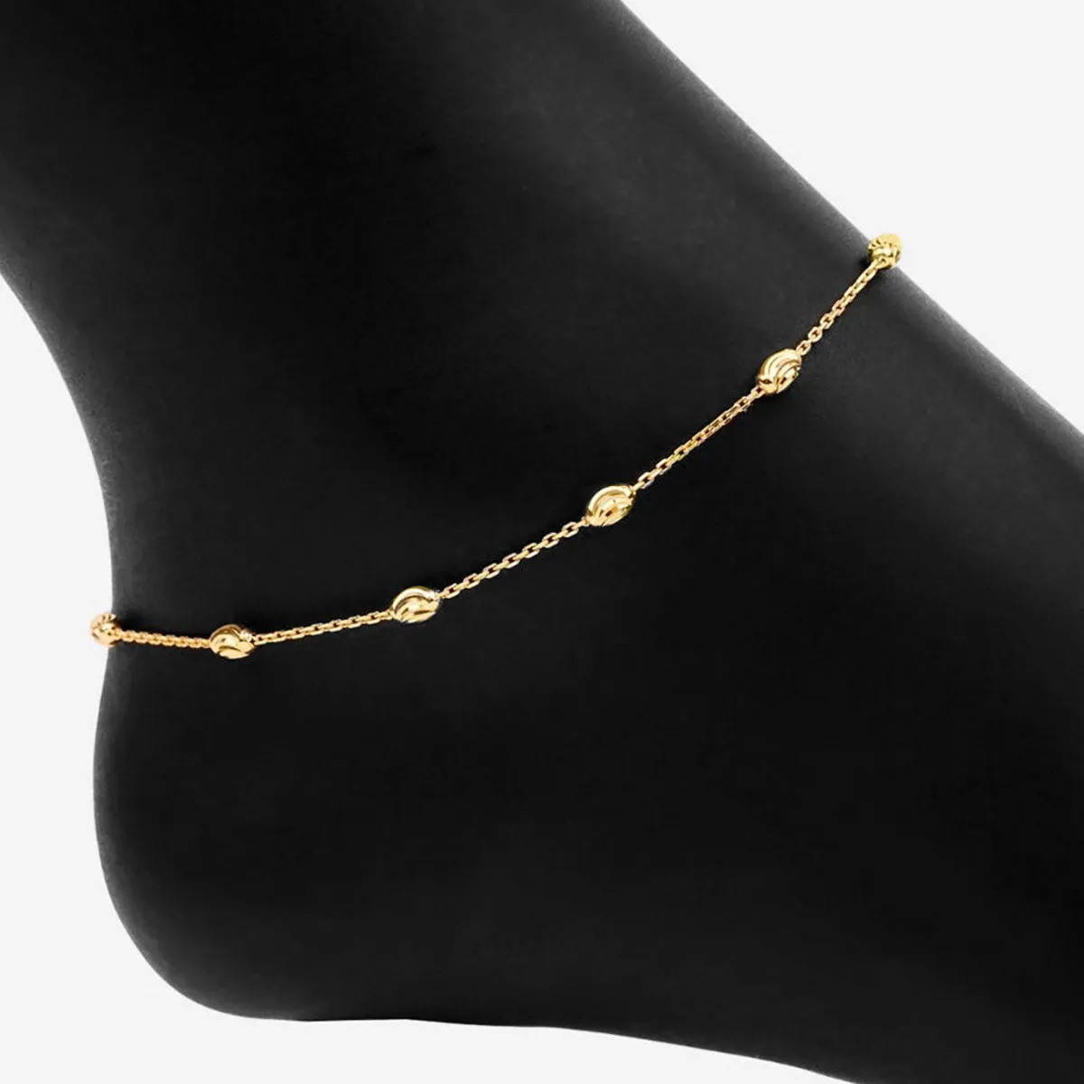 Adjustable Moon Cut Stazione Bead Anklet (Gold)