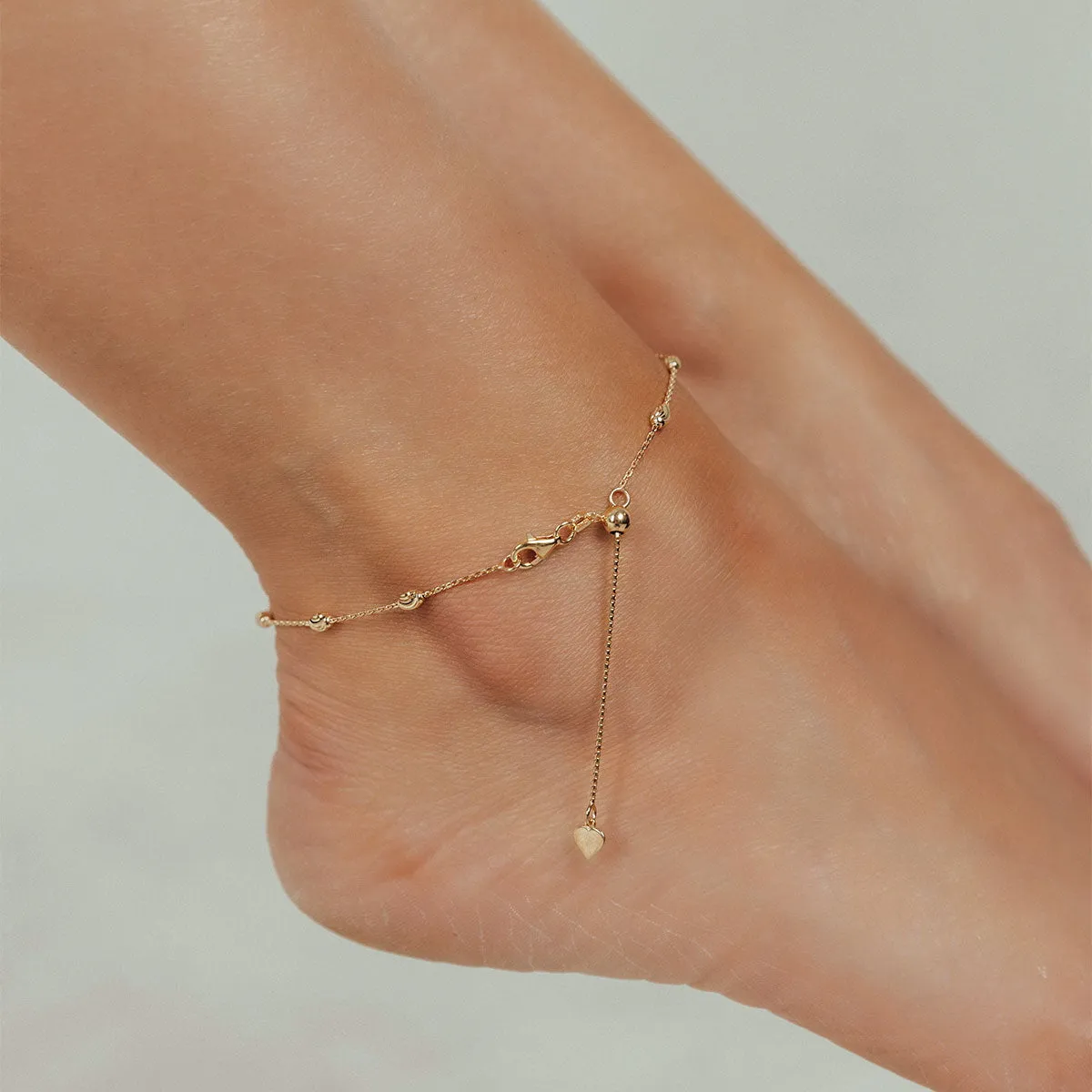 Adjustable Moon Cut Stazione Bead Anklet (Gold)