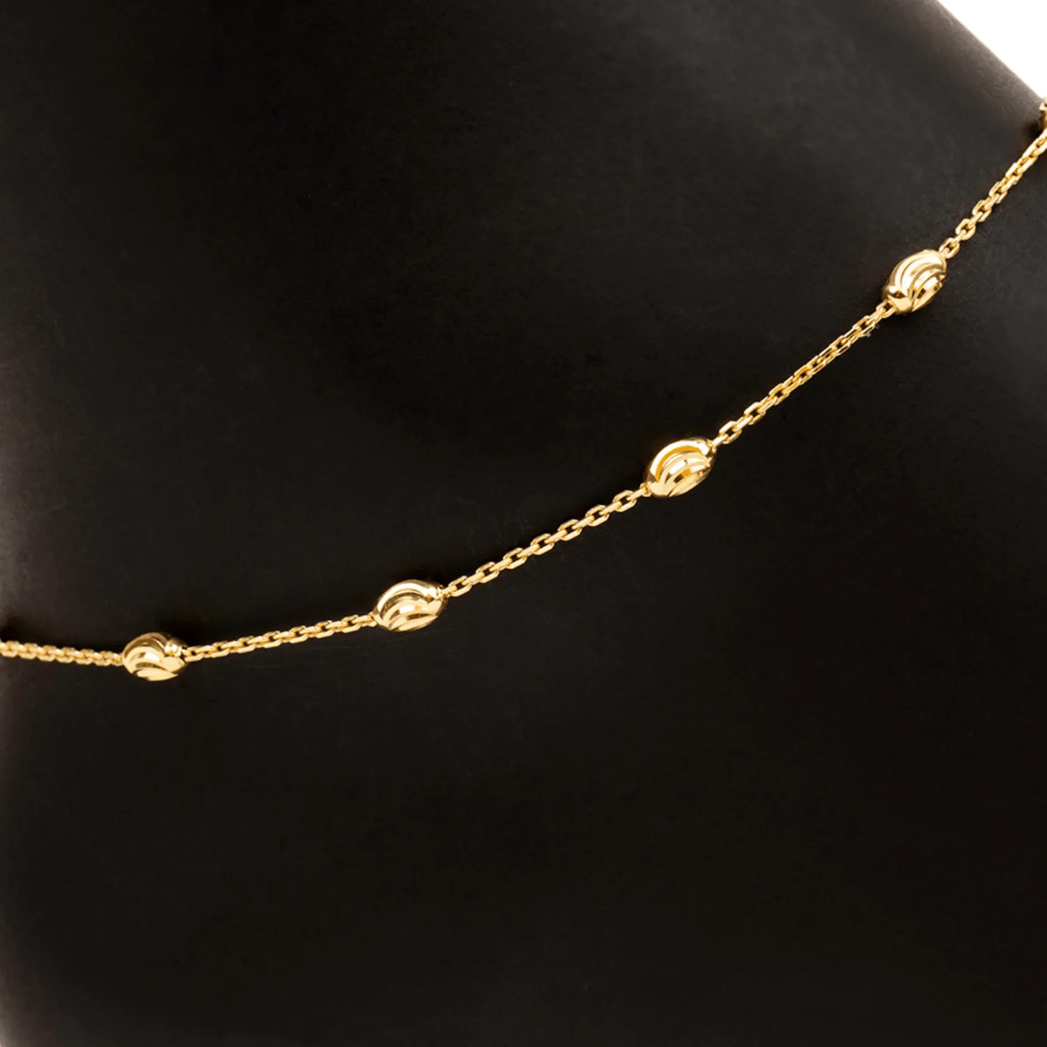 Adjustable Moon Cut Stazione Bead Anklet (Gold)