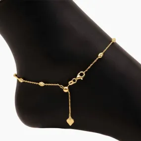 Adjustable Moon Cut Stazione Bead Anklet (Gold)