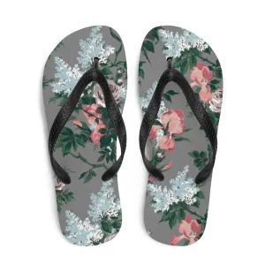 Amie Thong Flip-Flop Casual Sandals in Grey J'adore Bella Roses | Pinup Couture Relaxed