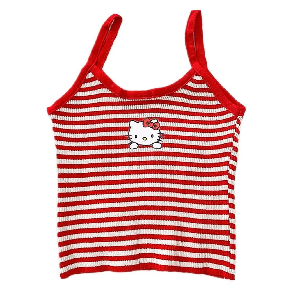 Cute Hello Kitty Y2K Spicy Girl Strap Striped Top BY1132