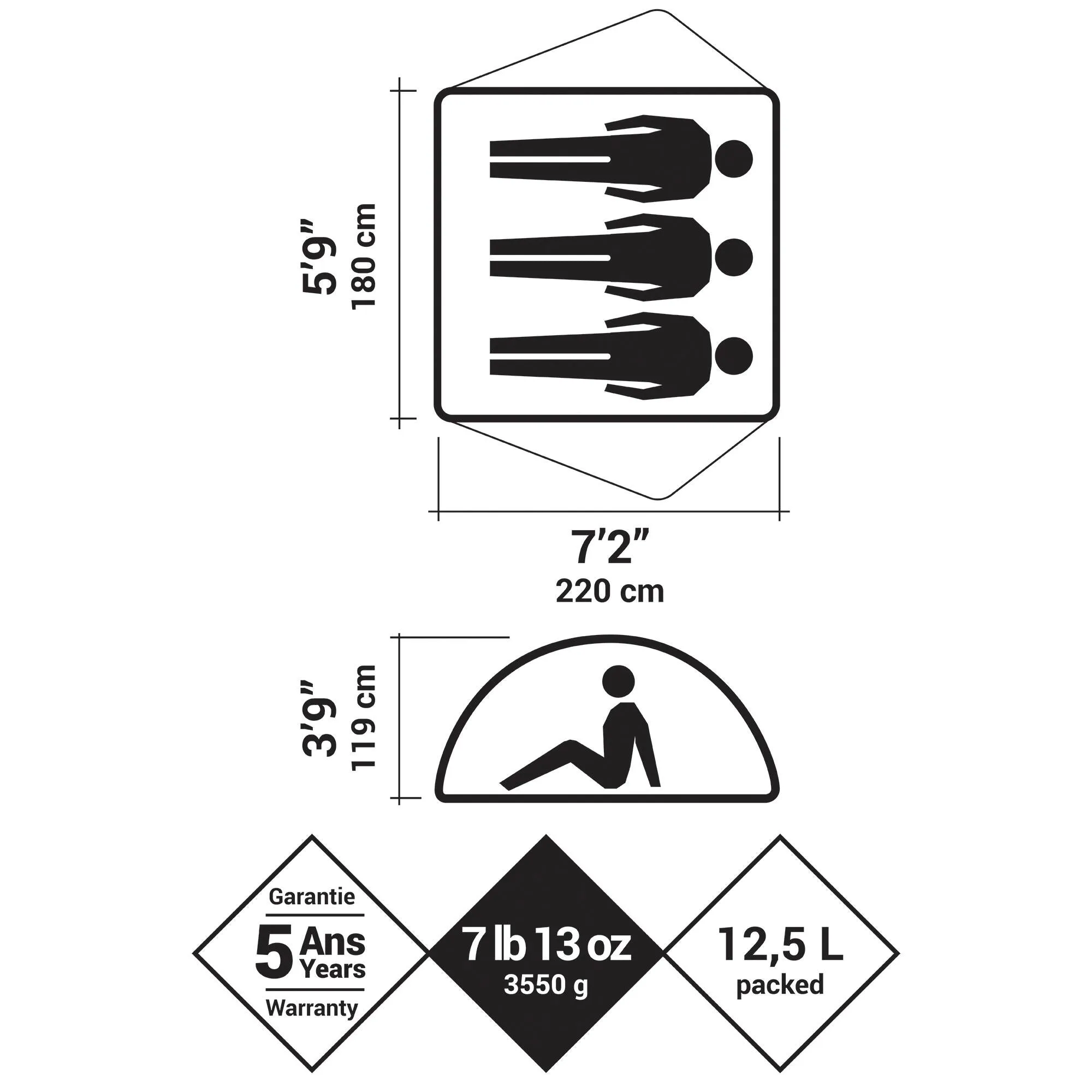 Forclaz Trek 500 Waterproof Backpacking Tent 3 Person