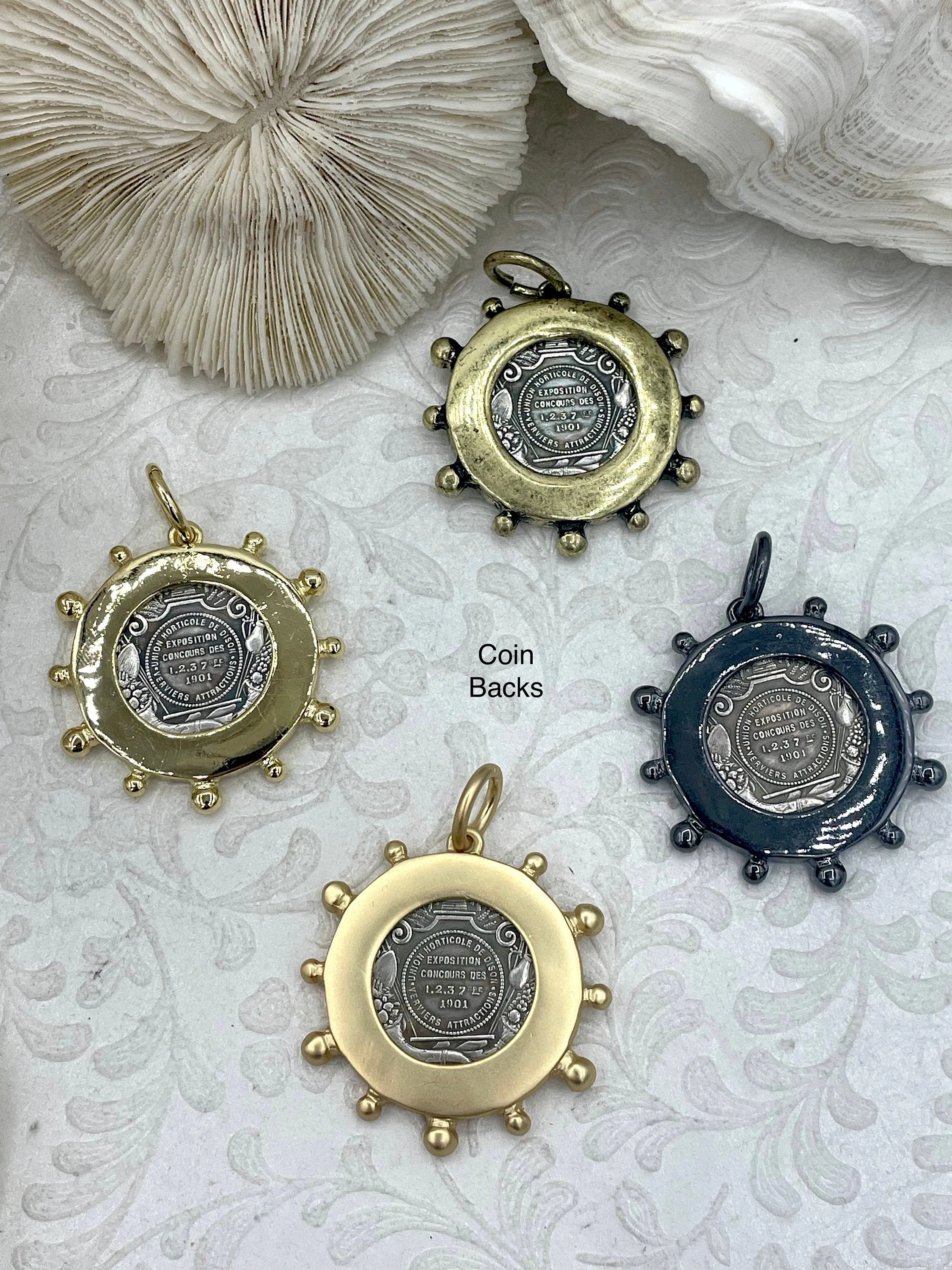 French Coin Pendant, French Union Horticole De Dison, Replica Coin with Bezel,  French Medal, French Medallion Art Deco Coin, Fast Ship