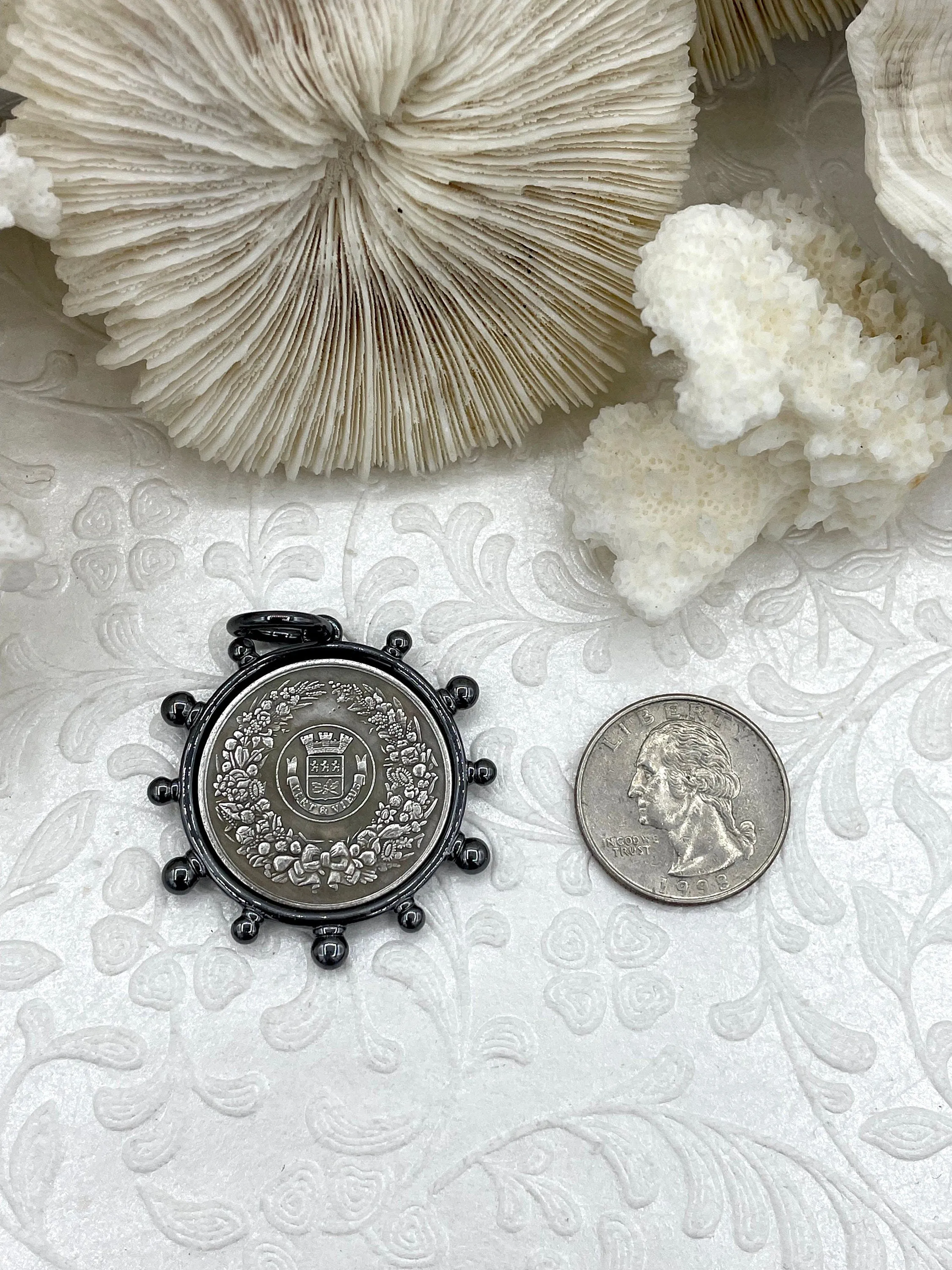 French Coin Pendant, French Union Horticole De Dison, Replica Coin with Bezel,  French Medal, French Medallion Art Deco Coin, Fast Ship