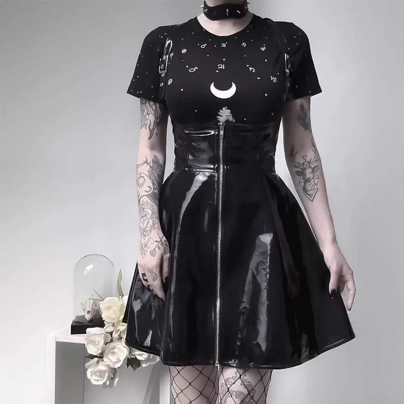 GOTHIC BLACK ZIPPER DRESS BY71119