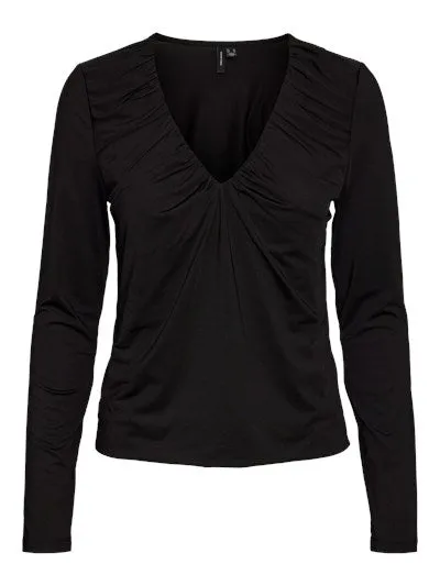 Hanna Black Gathered Neck Top