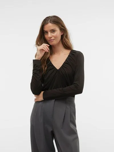 Hanna Black Gathered Neck Top