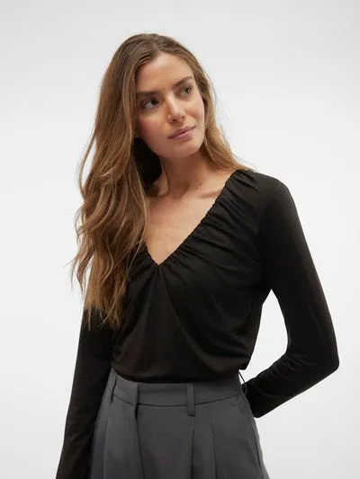 Hanna Black Gathered Neck Top