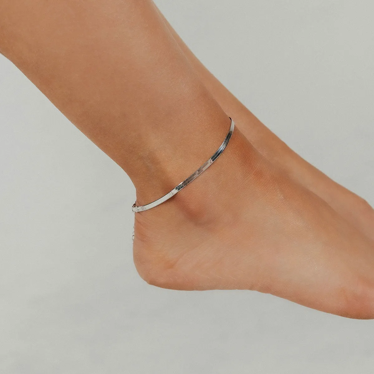 Hera 4mm Herringbone Anklet (Silver)