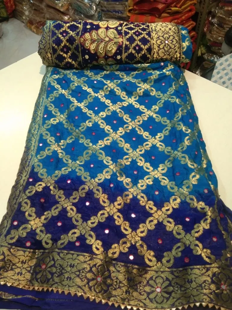 Latest gharchola banarasi silk fabric with full heavy zari work saree kml Firozi Blue