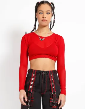 LONG SLEEVE CROP FISHNET RED