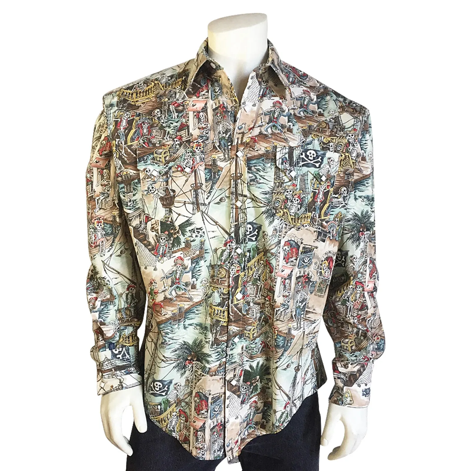 Men's Dead Pirates Print Western Shirt