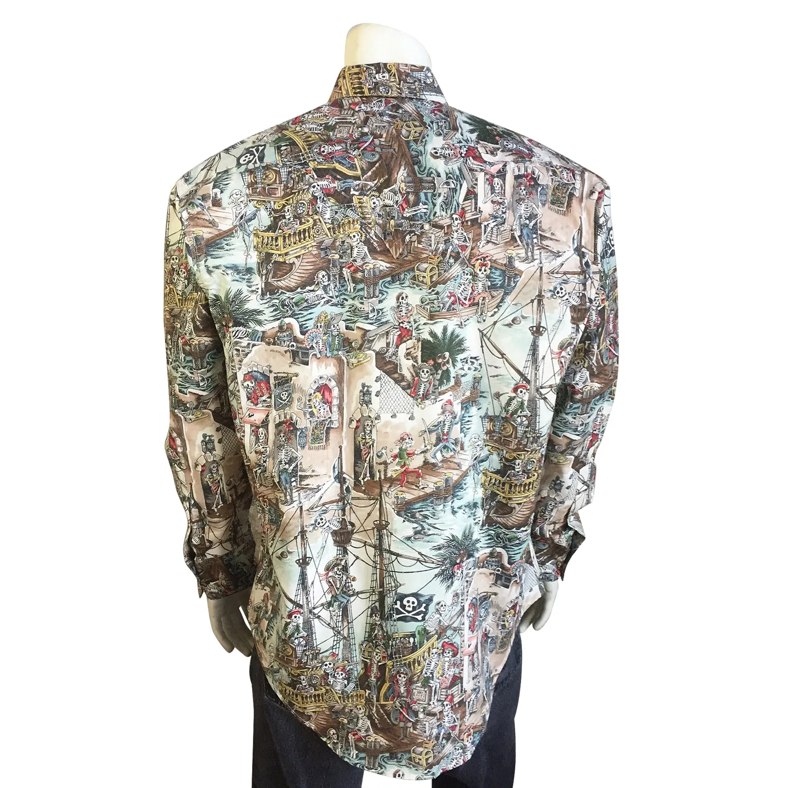 Men's Dead Pirates Print Western Shirt