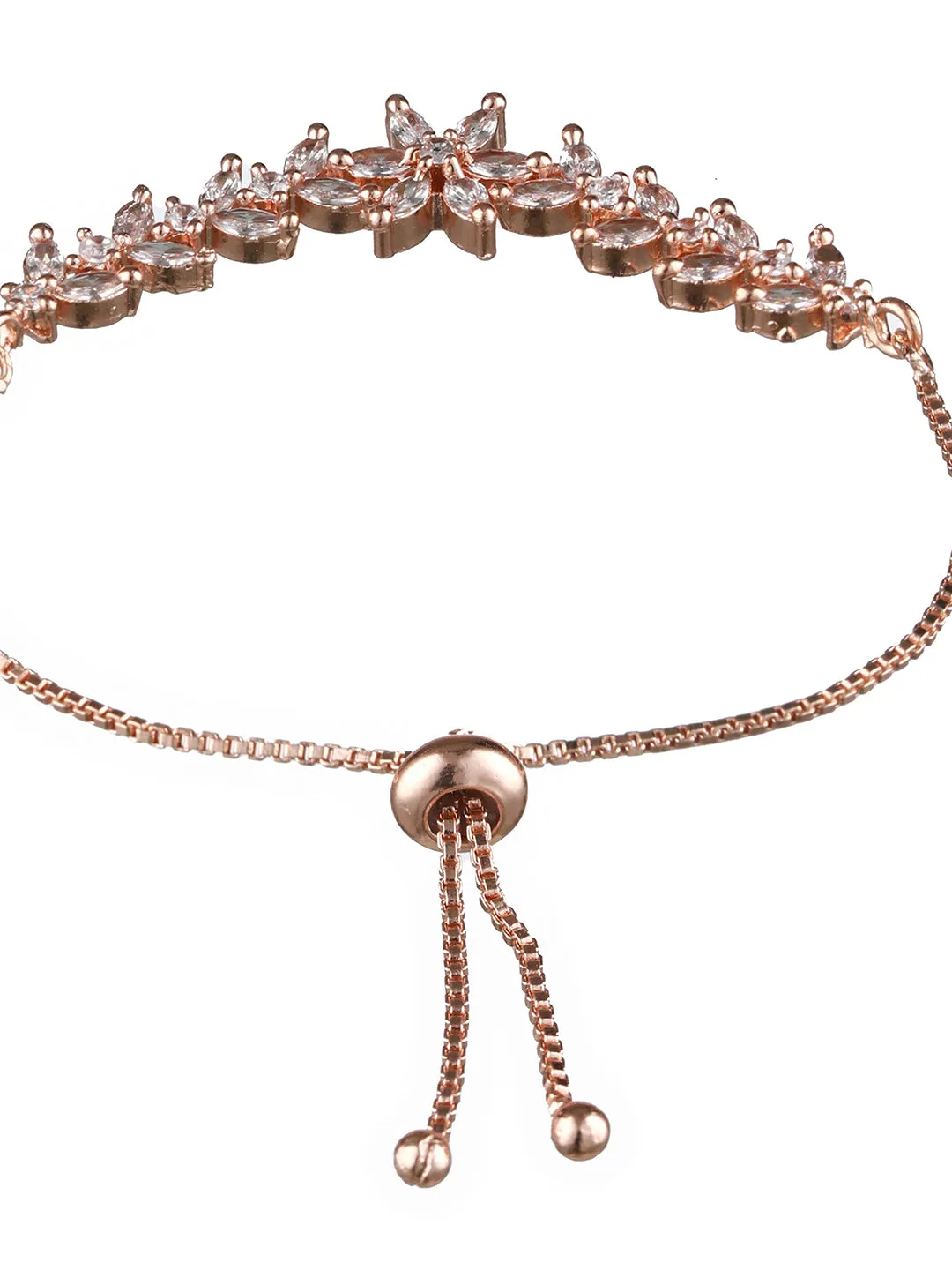 Rose-Gold Plated American Diamond Studded Handcrafted Adjustable Bracelet