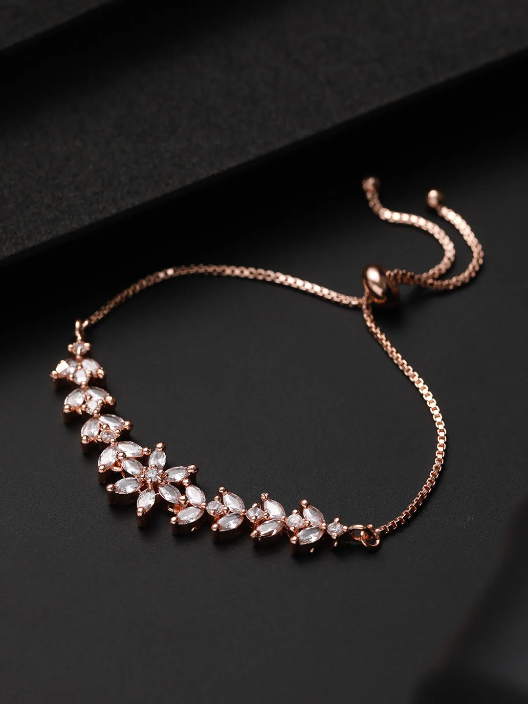 Rose-Gold Plated American Diamond Studded Handcrafted Adjustable Bracelet