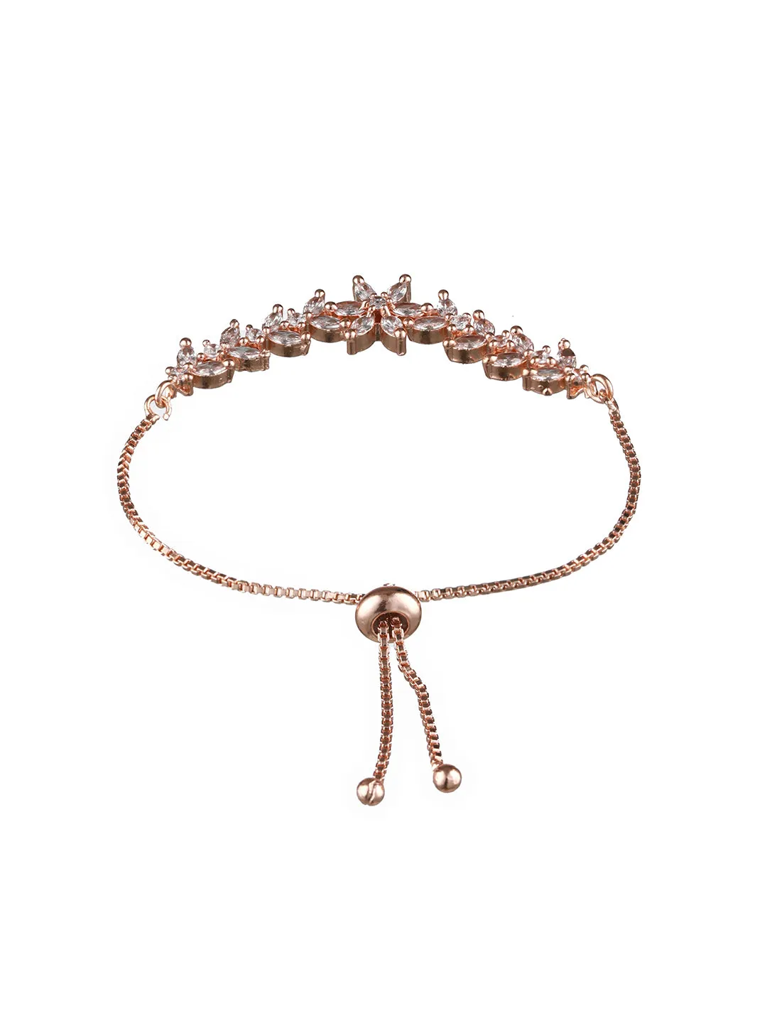 Rose-Gold Plated American Diamond Studded Handcrafted Adjustable Bracelet