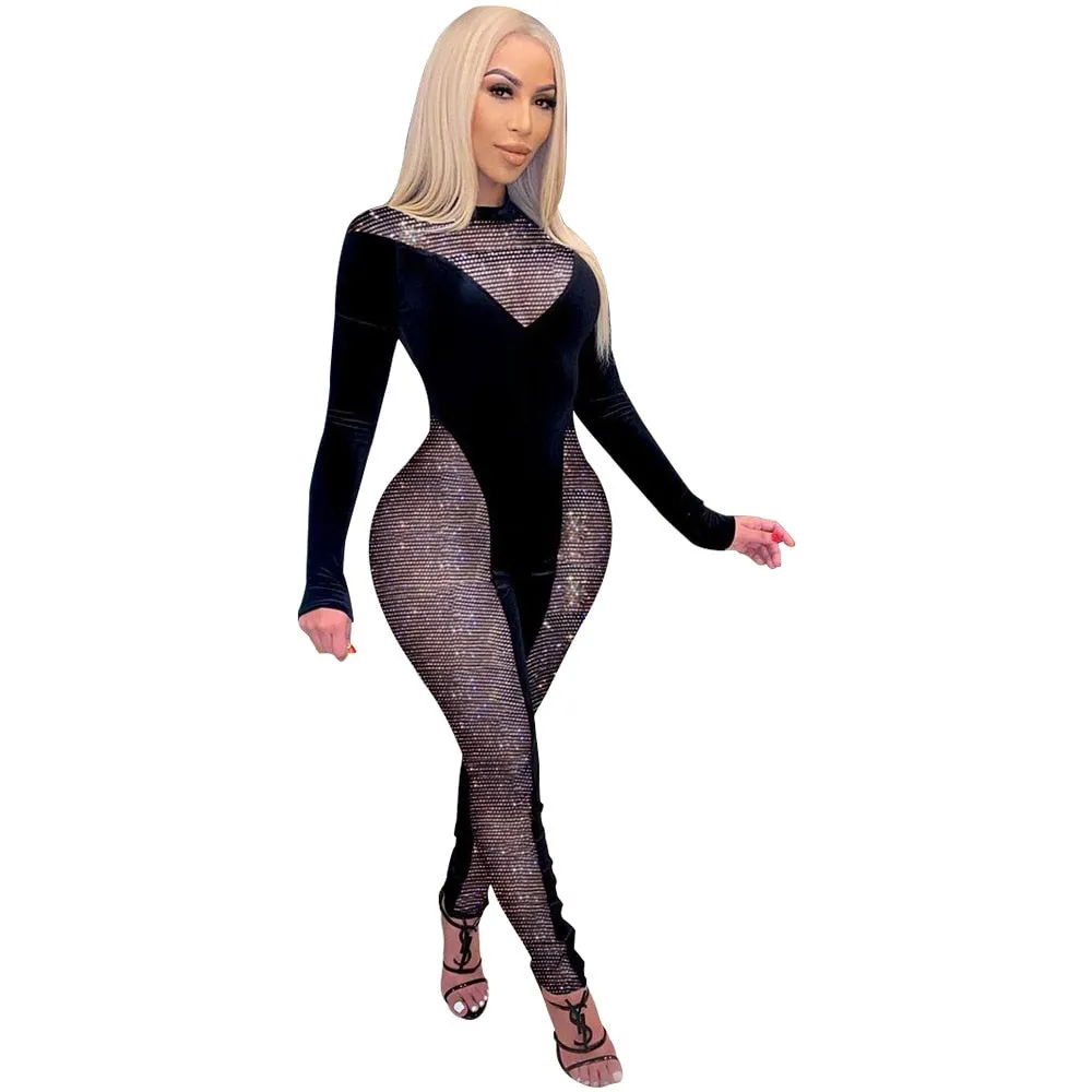 Sheer Mesh Body con  Jumpsuit Outfit