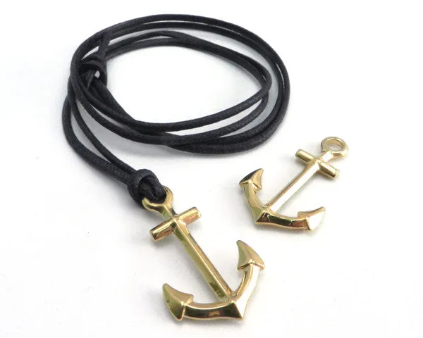 Stainless Steel Gold Anchor on black cord