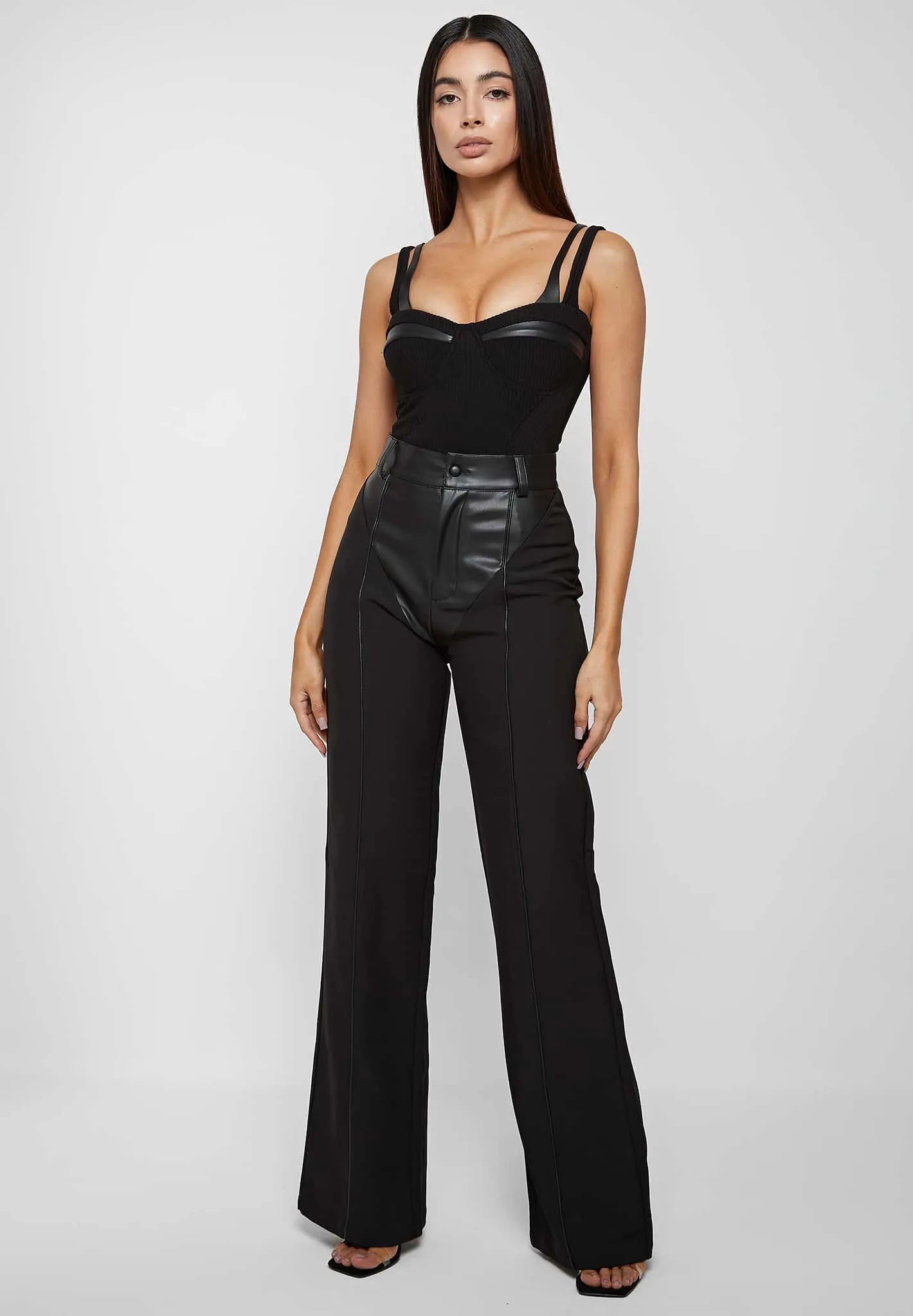 Twin Strap Ribbed Bodysuit - Black