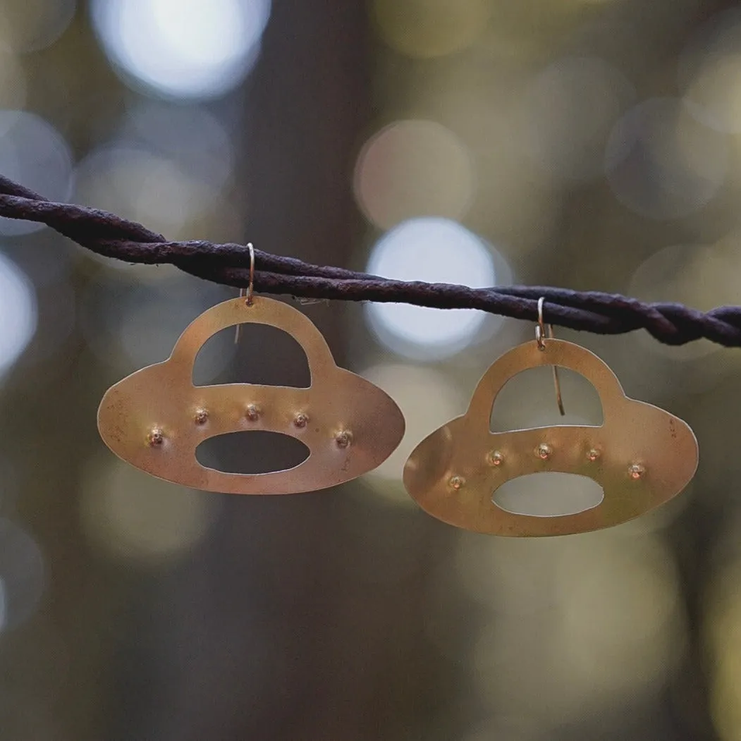 UFO Earrings choose your metal - Brass or Sterling Silver