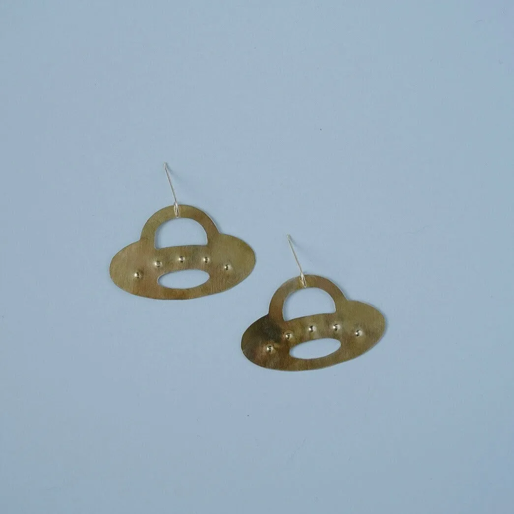 UFO Earrings choose your metal - Brass or Sterling Silver